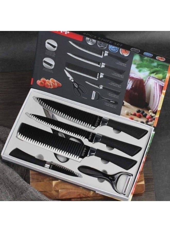 zepter kitchen knife set ,6 piece , stainless steel with black handels - Image 1
